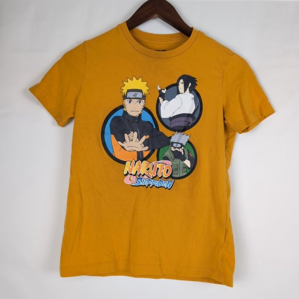 Official Naruto Shippuden Youth/Kids Gold T-Shirt Sasuke Graphic, L (US 10-12)
